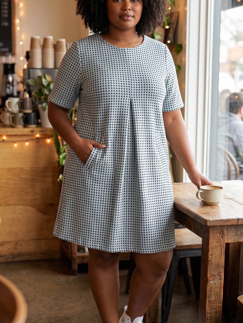 Tyler Boe cotton/poly blend dress Hanover-style design Large blue white